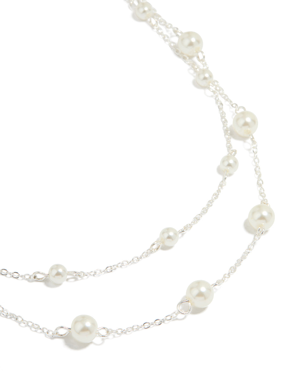 Silver Plated Pearl Layered Necklace