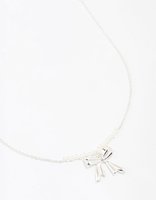 Silver Pearl Bow Necklace