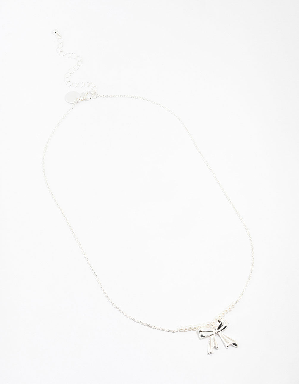 Silver Pearl Bow Necklace