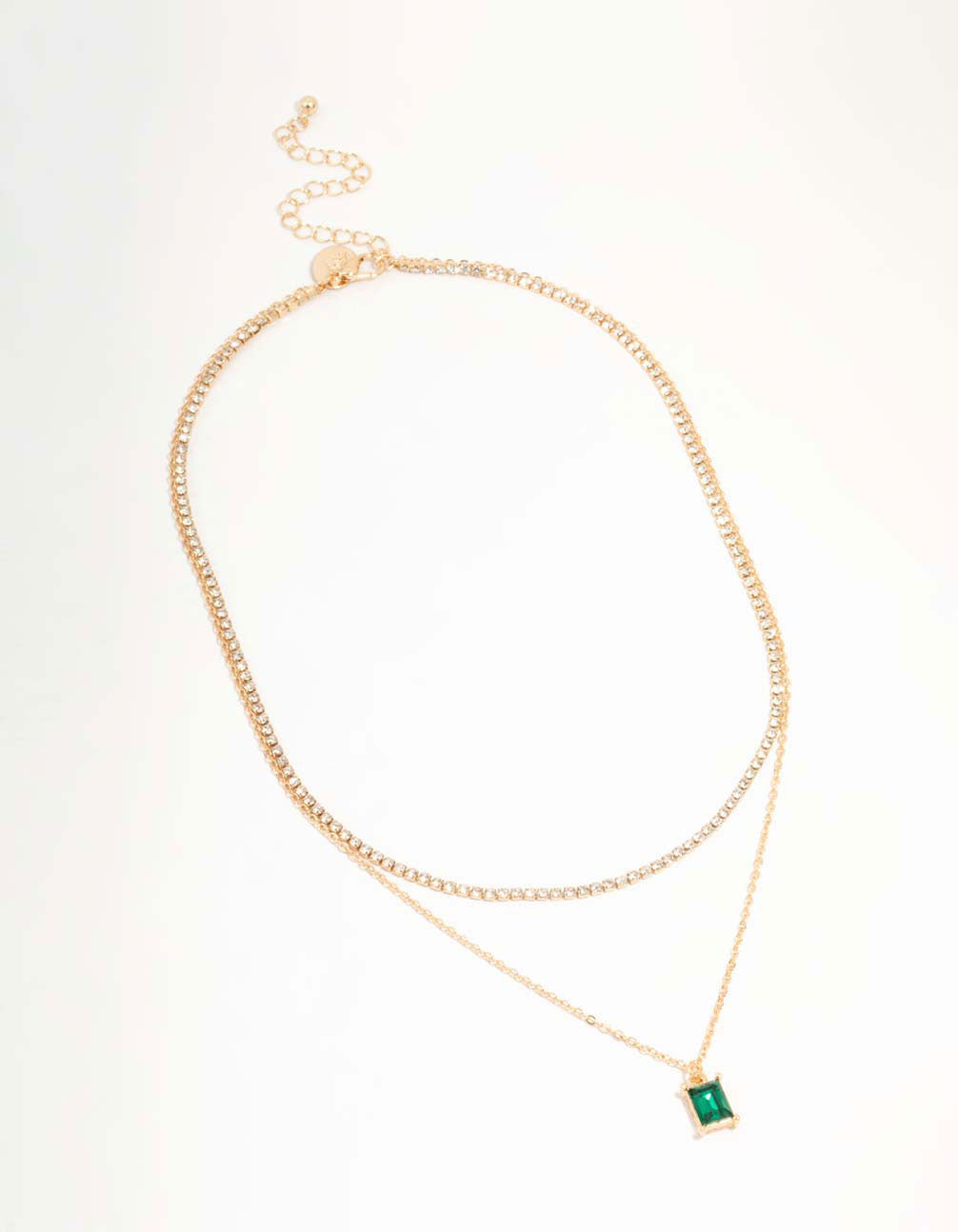 Gold & Green Diamante Layered Chain Necklace