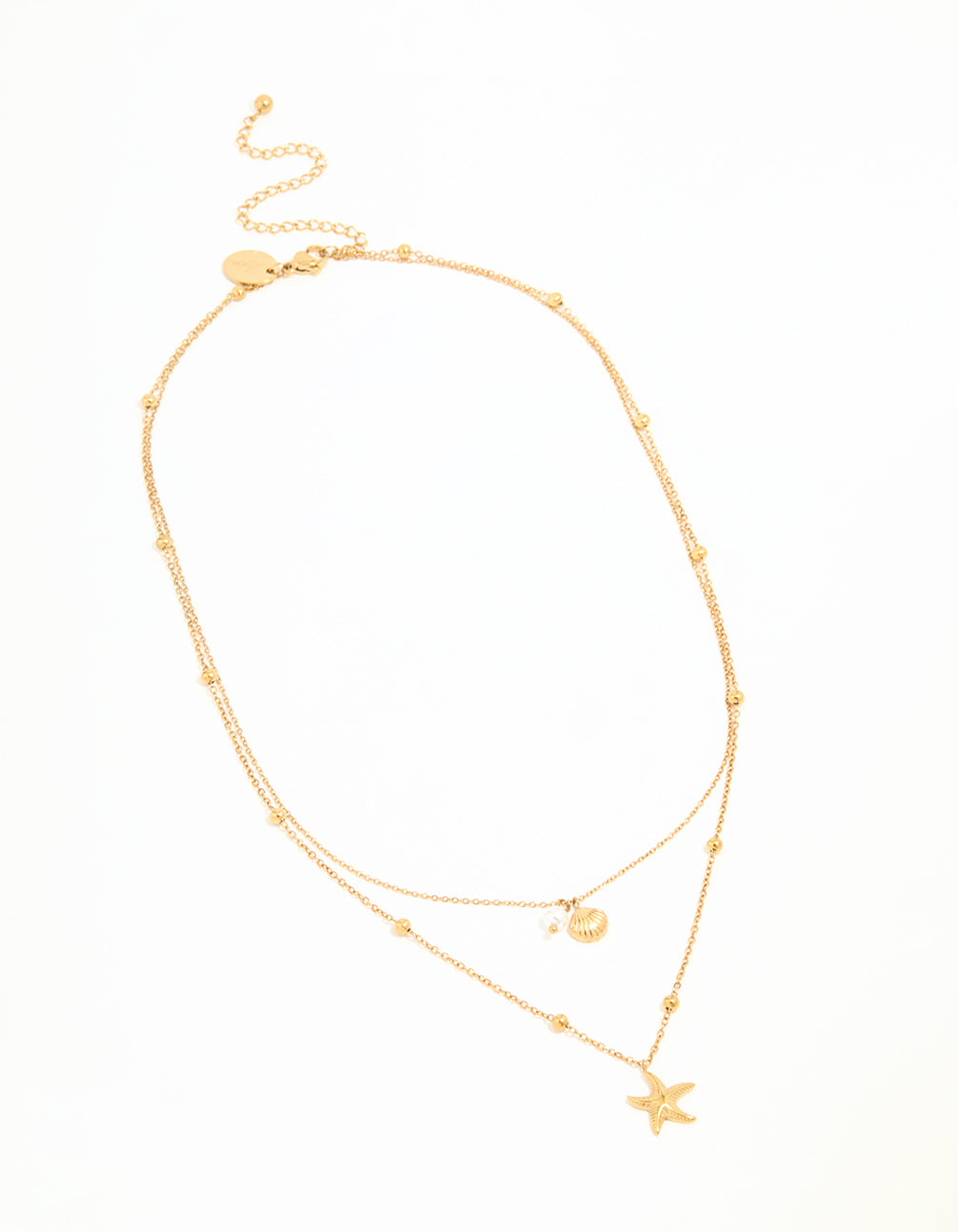 Waterproof Gold Plated Stainless Steel Star & Shell Layered Necklace