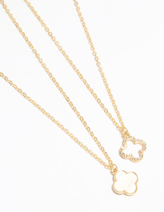 Gold Plated Flower Pendant Necklaces 2-Pack