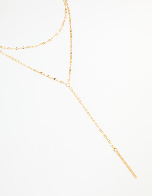 Waterproof Gold Plated Stainless Steel Layered Chain Y-Necklace