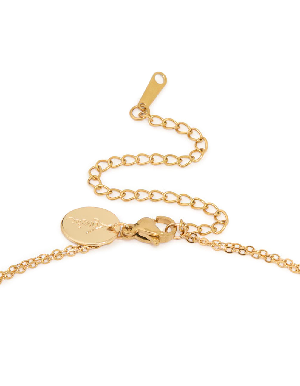 Waterproof Gold Plated Stainless Steel Green Cubic Zirconia & Cross Layered Necklace