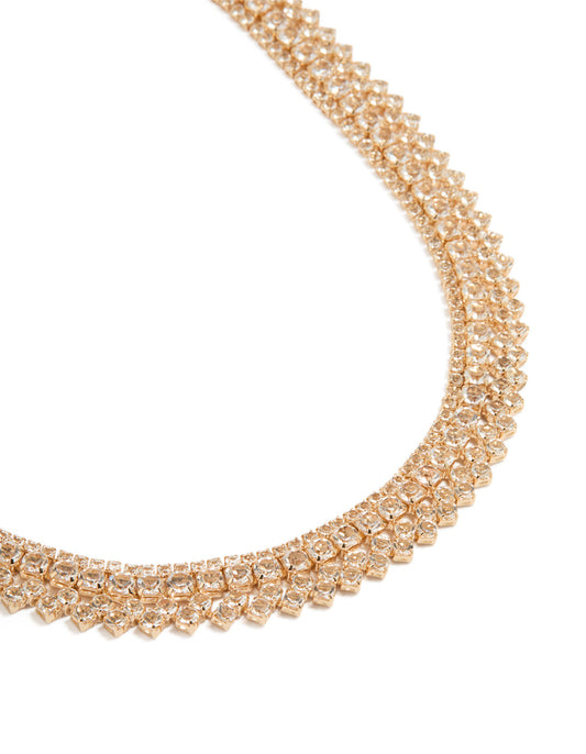 Gold Cubic Zirconia Short Tennis Necklace