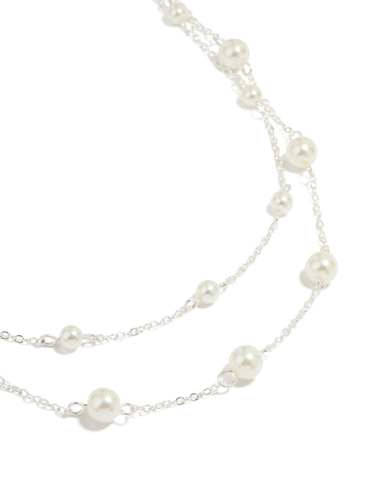 Silver Plated Pearl Layered Necklace
